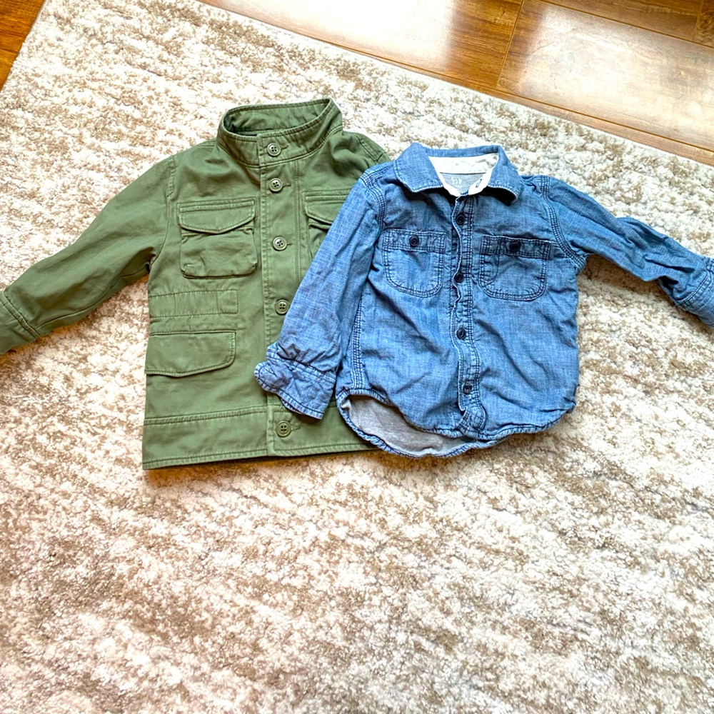 Bundle of Gap toddler utility coat and chambray button up shirt